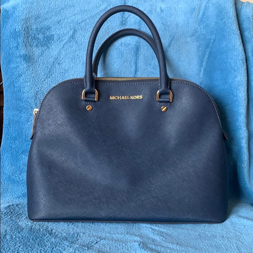 Michael Kors Emmy large Saffiano dome satchel navy